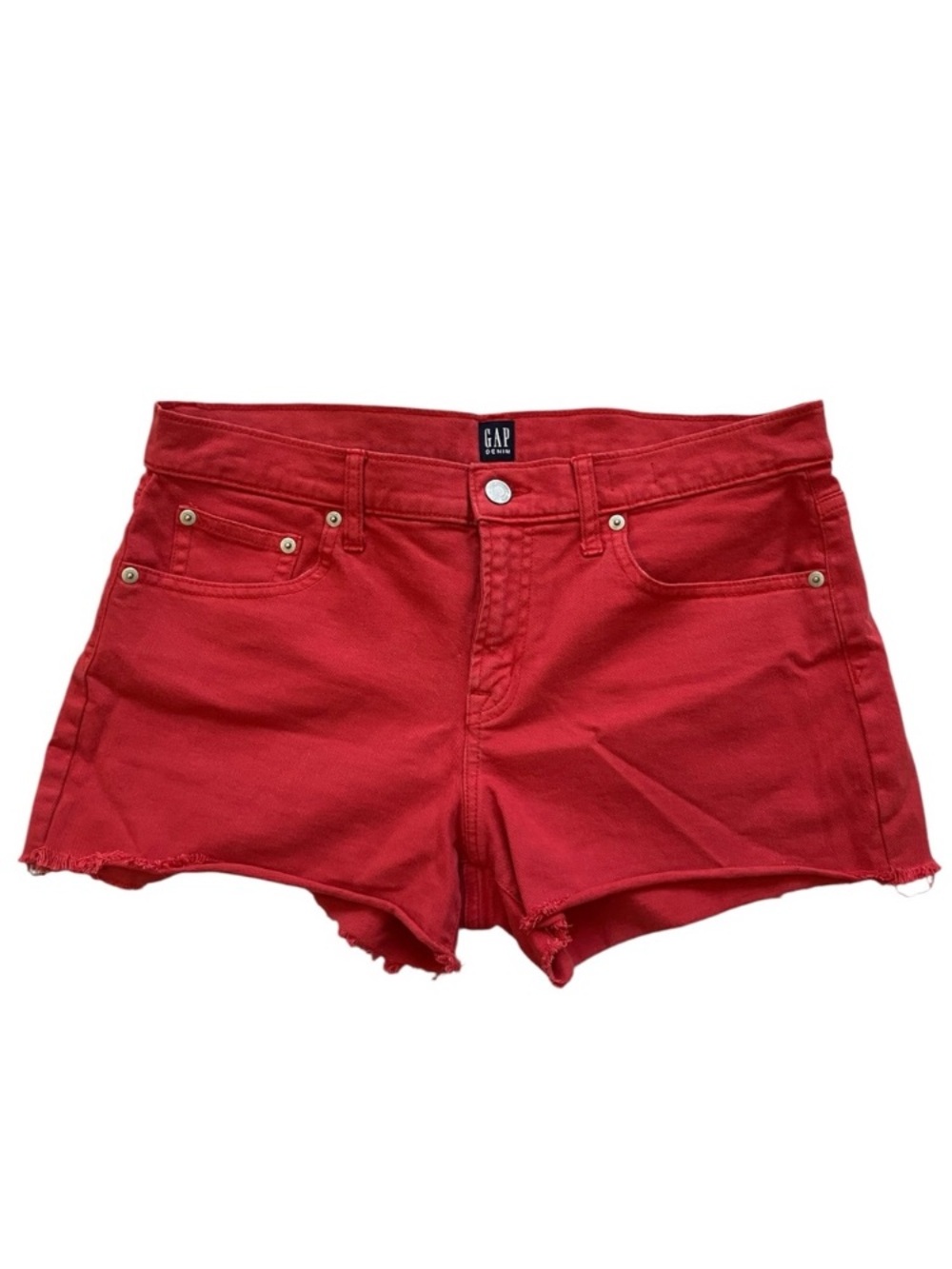 GAP Denim 1969 Red Mid Rise Cutoff Jean Shorts Raw Hem size 28